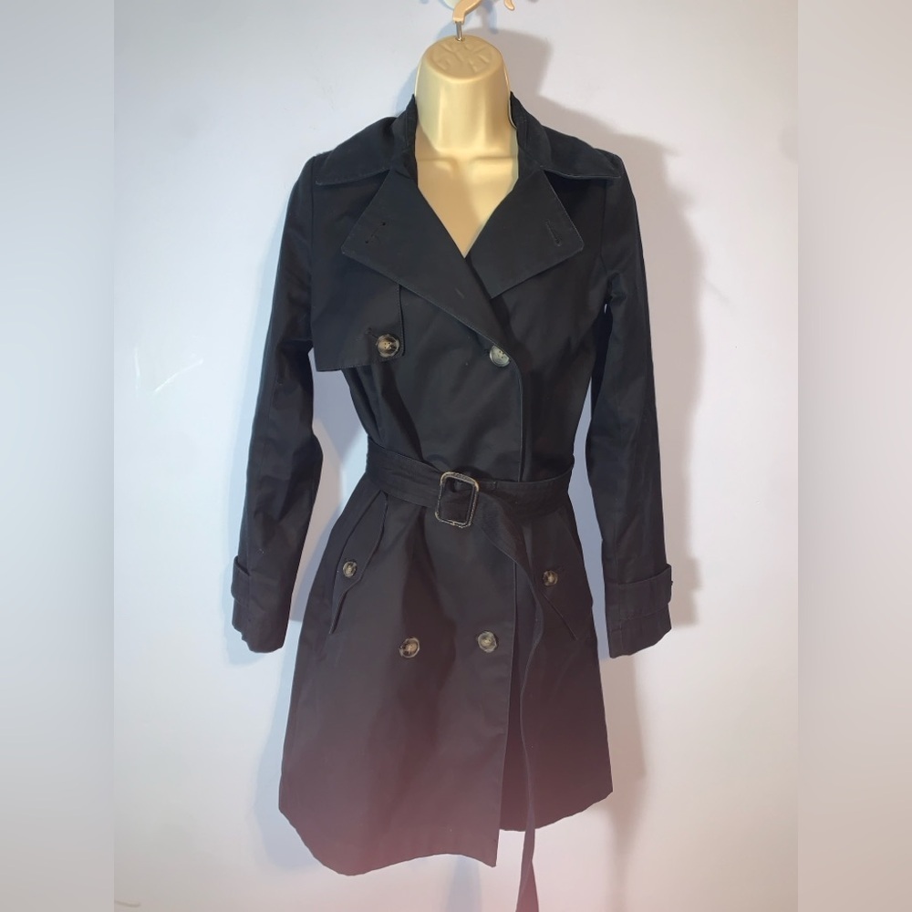 GAP Women's deep navy Double-Breasted Trench Coat cotton XS belted cotton